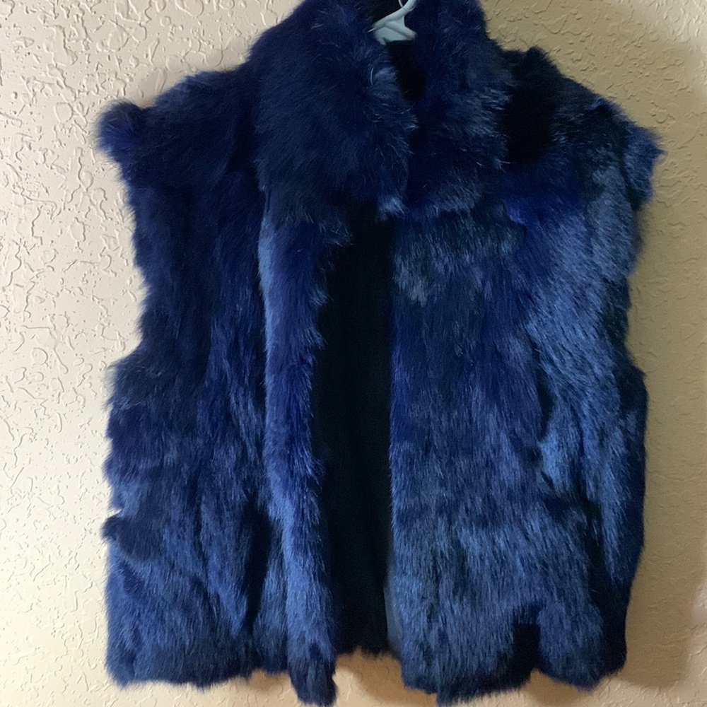 Adrienne Landau Blue Rabbit Fur Vest